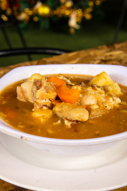 Soup of the day with rice and a drink