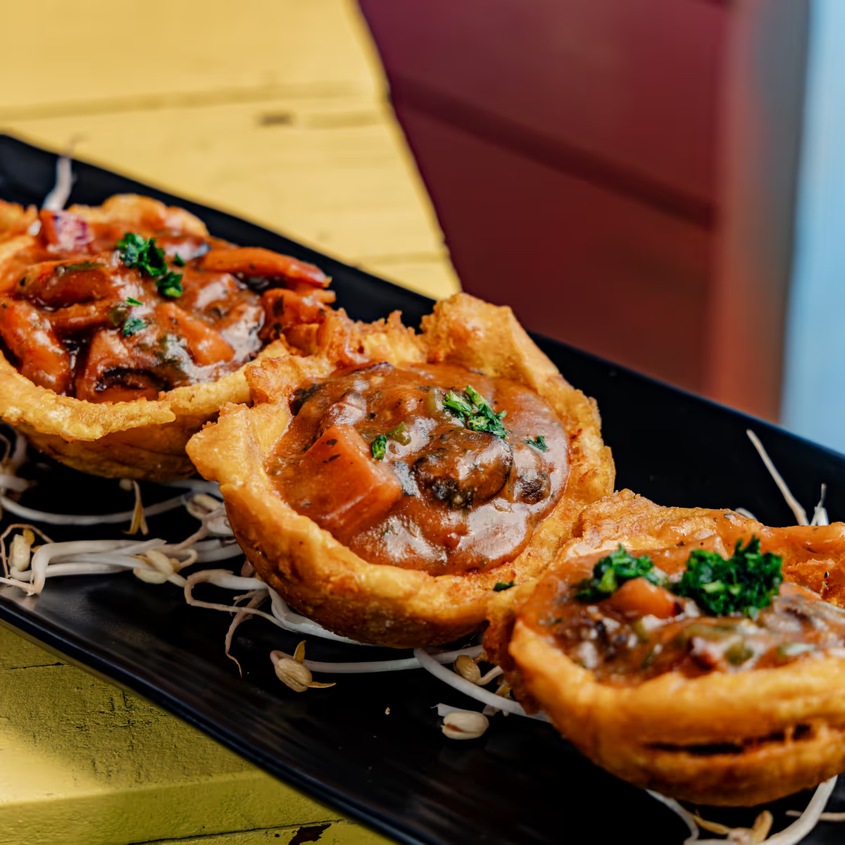 Baskets of stuffed plantains